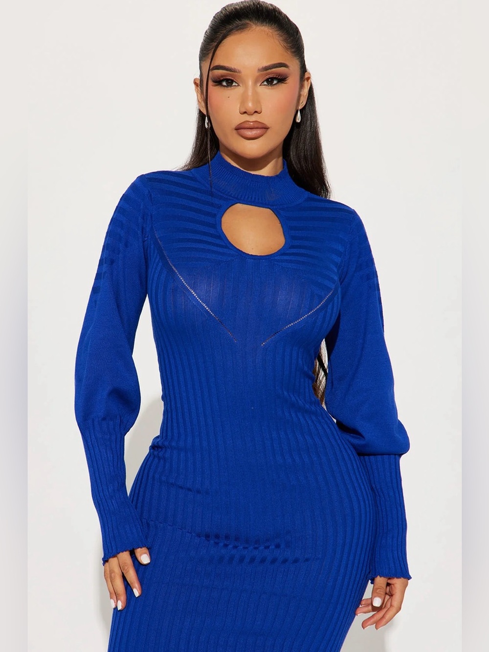 Almost Famous Royal Blue Ribbed Midi Dress with Keyhole